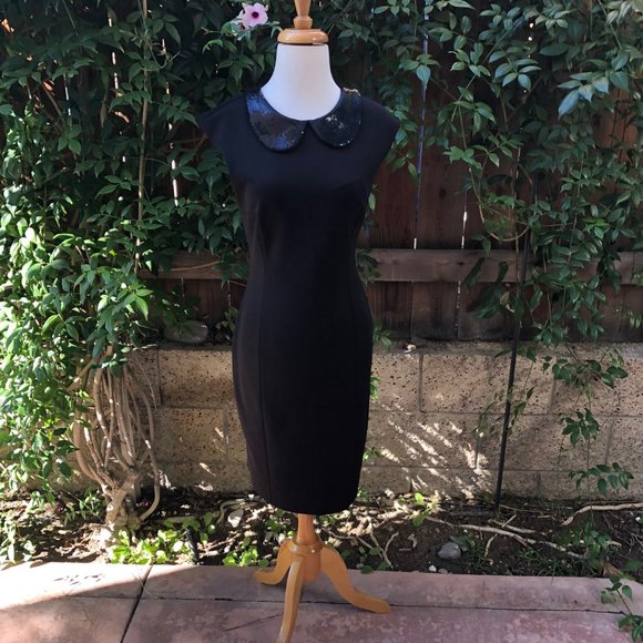 Calvin Klein Little Black Dress Sequined Peter Pan Collar Sheath Dress 2 - Picture 1 of 7